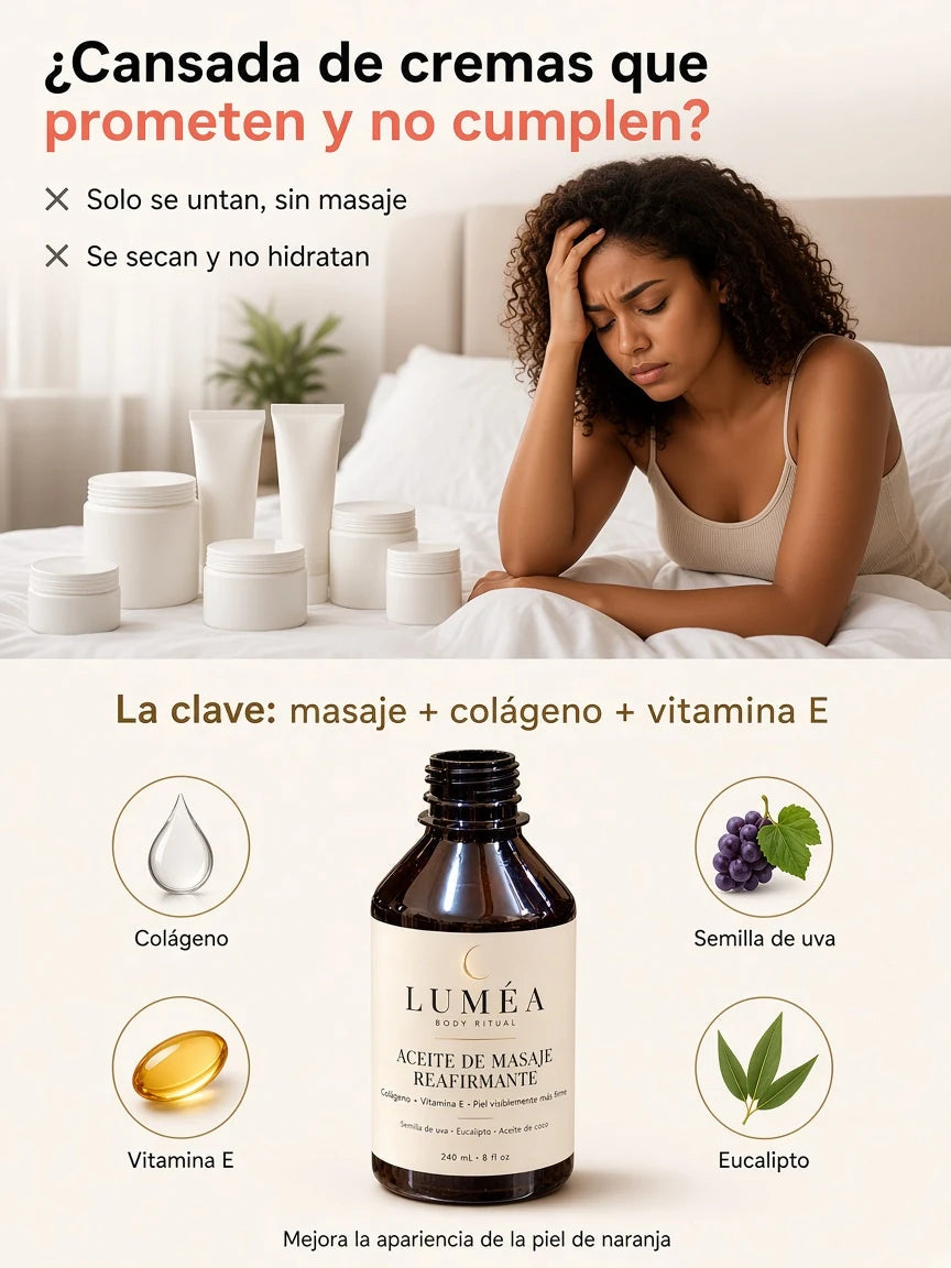 La clave: masaje + colágeno + vitamina E, con semilla de uva y eucalipto