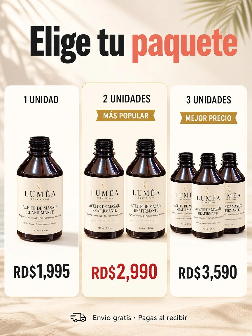 Paquetes Luméa: 1 por RD$1,995, 2 por RD$2,990, 3 por RD$3,590