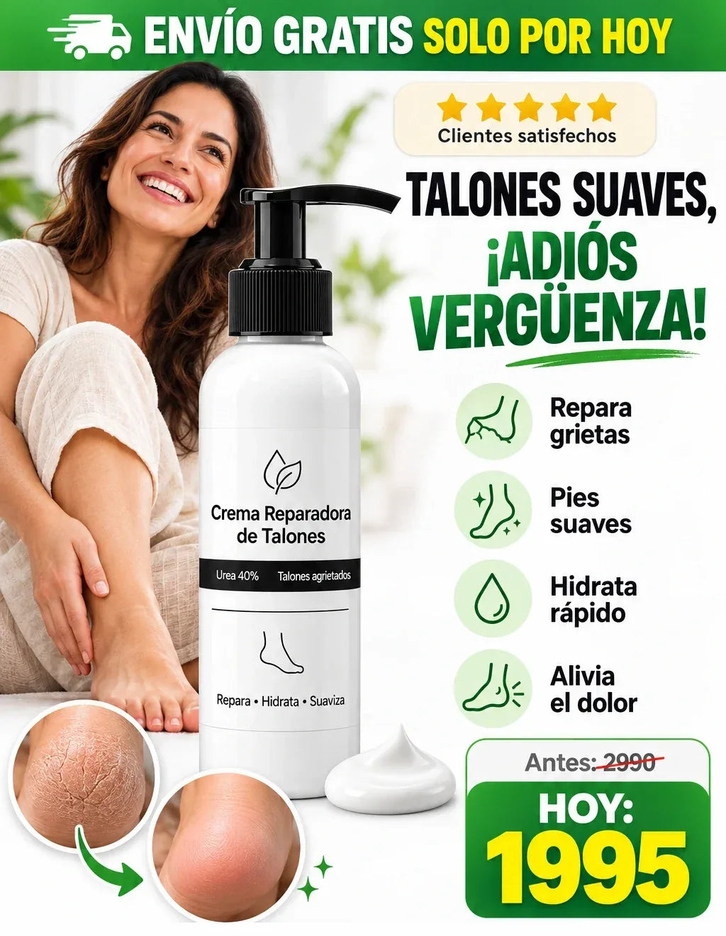 Crema reparadora de talones: talones suaves, repara grietas, hidrata y alivia el dolor. Antes RD$2,990, hoy RD$1,995